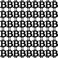 Seamless pattern with black bitcoin signs on white background. Vector illustration. Template. 