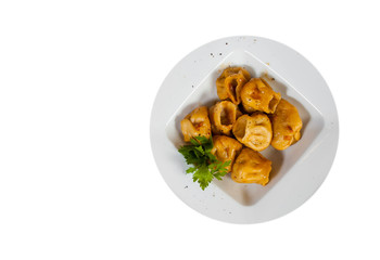 Baozi with copy space. top view. isolated on white