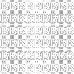 Seamless pattern with black bitcoin outline  signs on white background. Vector illustration. Template. 