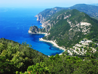 Fototapeta na wymiar blue lagoon coast landscape ionian sea on Corfu island