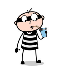 Cartoon Criminal Drinking Cold Drink Vector