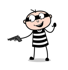 Happy Burglar with Pistol Vector