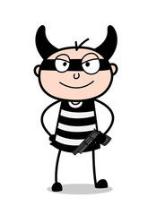 Devil Cartoon Terrorist Smiling with Gun