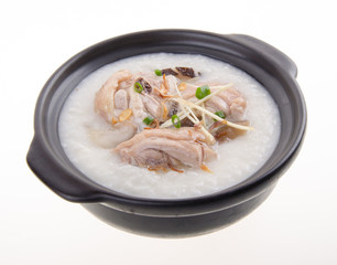 Traditional chinese porridge rice gruel served in claypot