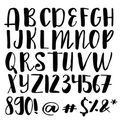 Handwritten calligraphy font. Vector alphabet. Hand drawn letters
