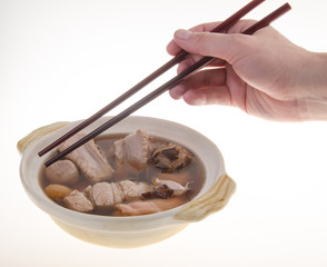 ba kut teh. Malaysian stew of pork and herbal soup,