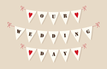 Cute vintage bunting flags with hearts and letters