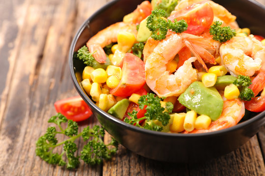 bowl of vegetable salad with shrimp