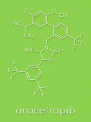 Anacetrapib hypercholesterolemia drug molecule. CETP (cholesterylester transfer protein) inhibitor for the treatment of elevated cholesterol levels. Skeletal formula.