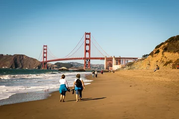 Stickers pour porte Plage de Baker, San Francisco Pont du Golden Gate sur la plage de Baker