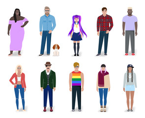Set of different colorful people vector illustration