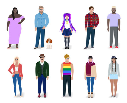 Set of different colorful people vector illustration