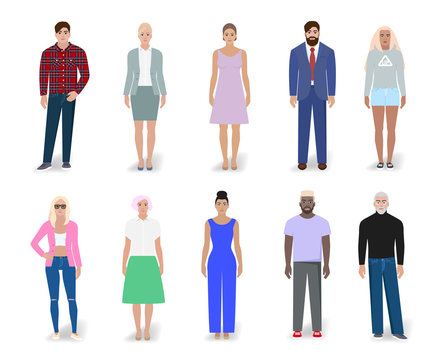 Set of different people fashionable people, vector illustration