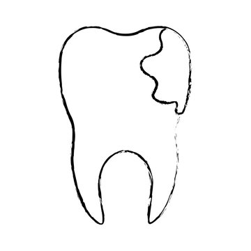 tooth with root and caries by side in monochrome blurred silhouette