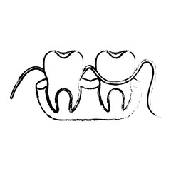 teeth and gums with dental floss between them in monochrome blurred silhouette