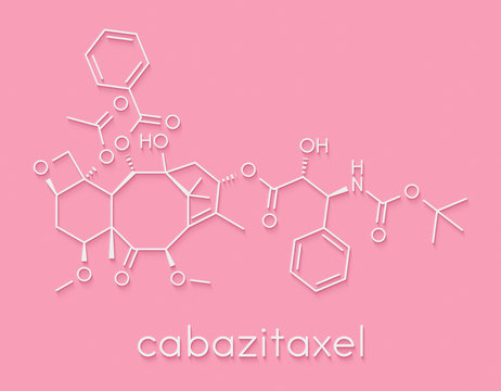 Cabazitaxel Cancer Drug Molecule (taxane). Skeletal Formula.