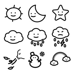 Simple line of Cartoon Weather icons for illustrator vector graphic design concept