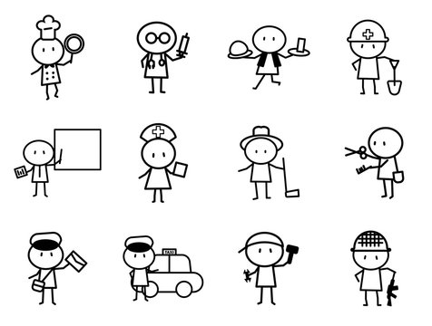 Set of Cartoon simple line character in variety careers with idea concept for vector graphic design