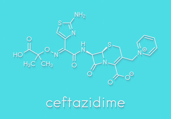 Ceftazidime cephalosporin antibiotic drug molecule. Skeletal formula.