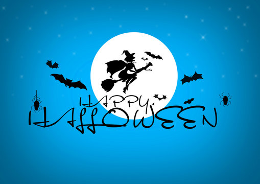 Happy Halloween Text Banner,vector. Halloween inscription blue background.