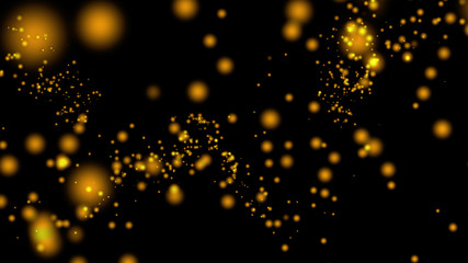 Gold glitter powder splash background. Golden dust. Magic mist glowing.