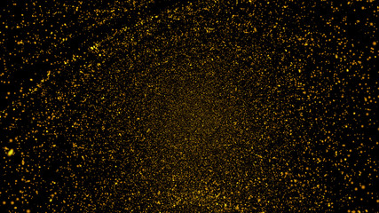 Gold glitter powder splash background. Golden dust. Magic mist glowing.