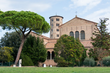 Fototapeta na wymiar Italy, Ravenna Saint Apollinare in Classe Basilica with the round bell tower