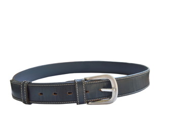 black leather men belt roll on white background