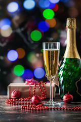 champagne glass and bottle