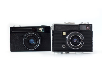 old camera on white background .