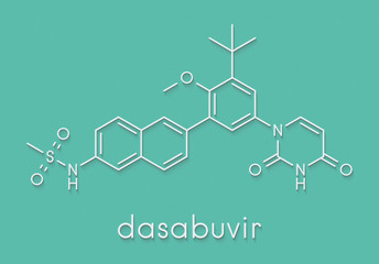 Dasabuvir hepatitis C virus drug molecule. Skeletal formula.