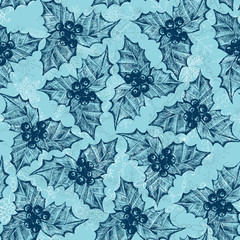 Hand drawn seamless pattern with holly berry. Element for Christmas design