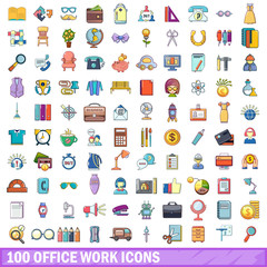 100 office work icons set, cartoon style 