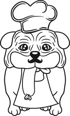 wurst würstchen essen lecker hunger hut mütze schürze koch chef kochen küche grillen bbq mops klein dick hund welpe süß niedlich haustier comic cartoon