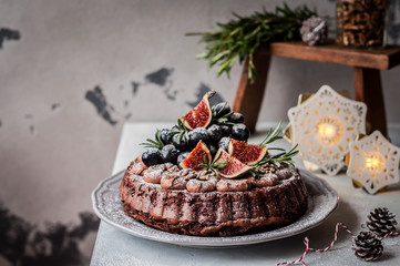 Chocolate Christmas Cake with Fruits and Nuts