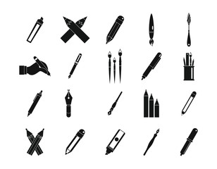 Obraz premium Pen, pencil icon set, simple style