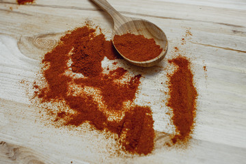 Herbs and spices on a wooden board