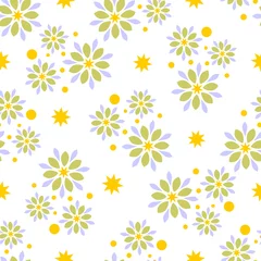 Zelfklevend Fotobehang Seamless tiling abstract yellow, green, orange and lilac floral texture © karanta