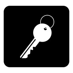 Vector icon of the key from the door of an apartment or office. Vector white illustration on black background