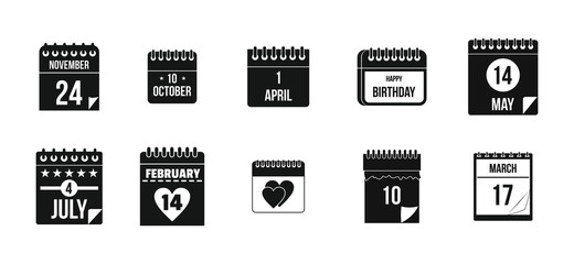 Calendar date icon set, simple style