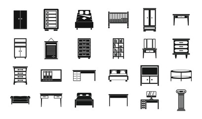 Furniture icon set, simple style