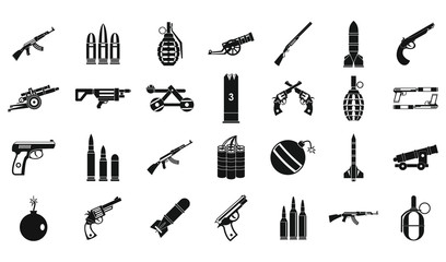 Weapons ammunition icon set, simple style - obrazy, fototapety, plakaty