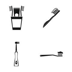 Toothbrush icon set, simple style