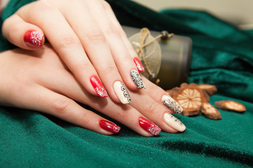 Manicure - Beauty treatment photo of nice manicured woman fingernails. Very nice feminine nail art .