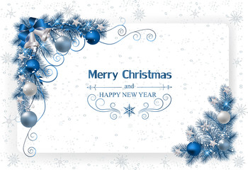 Christmas background with decoration and paper. Christmas card with bells and ribbons - 178942579