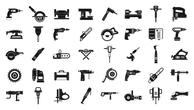 Electric tools icon set, simple style