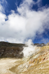 Sulfur water billows from dormant magma tubes at the summit of Mount Egon on East Nusa Tenggara.