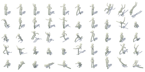 Stick man figures icons set, isometric style