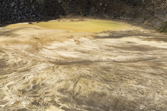 A Small body of water inside of the caldera on the active volcano, Mount Egon on East Nusa Tenggara, Indonesia.