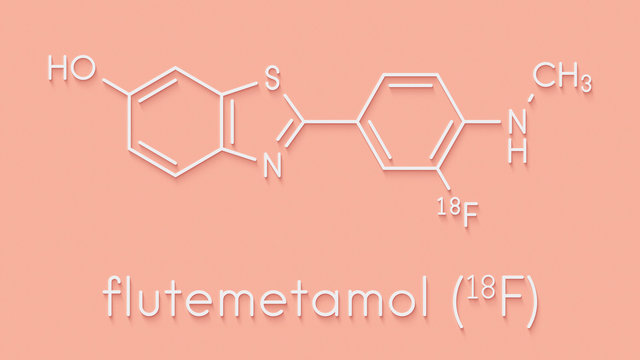 Flutemetamol (18F) PET Tracer Molecule. Used To Diagnose Alzheimer's Disease. Skeletal Formula.